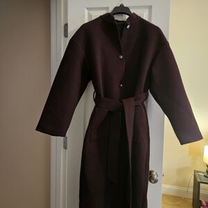 Zara long belted coat, Burgundy, size Medium, NWT